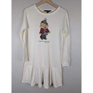 Polo Ralph Lauren Girl Winter White Ivory Baby Bear Fleece Dress 12 Yrs Old 156